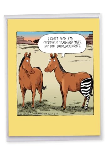 NobleWorks - Big Get Well Soon Card Funny (8.5 x 11 Inch) - Cartoon Feel Better Recovery Notecard, Humor Greeting - Horse Hip Replacement J1770GWG