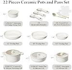 Bazova 22-Piece Pots and Pans Set Non Stick with Removable Handles, Ceramic Cookware Set, Large-Capacity & Non Toxic, Induction & RV Compatible, Dishwasher Safe, PFAS/PTFE/PFOA Free, White