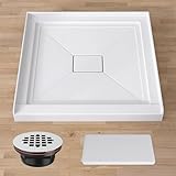 GETPRO Shower Base 34 in. D x 34 in. W Center Drain Single Threshold Shower Pan With Non-Slip Textured...