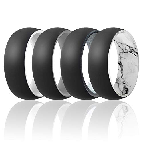 ROQ Men's Silicone Rings - Mens Silicone Wedding Band & Rubber Engagement Ring for Men - Breathable Comfort Fit Silicone Rings for Him - Engraved Middle Line - Singles, Duos, Multipacks & Multi Colors