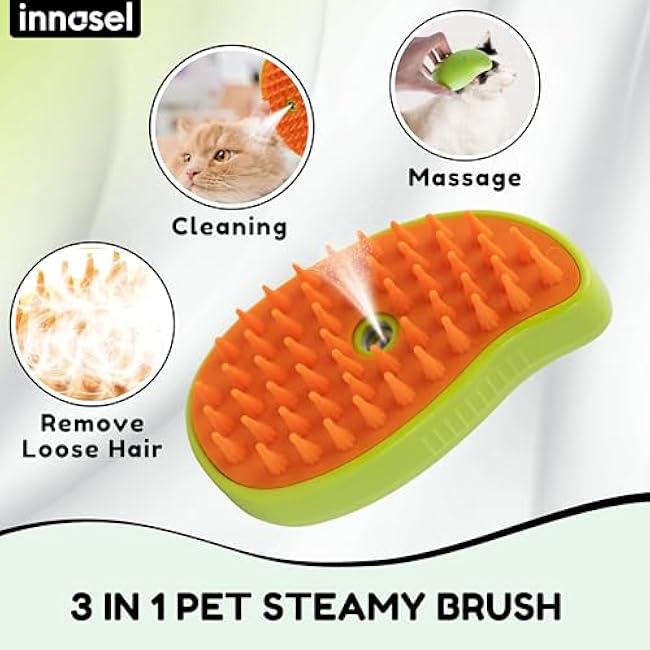 Cat Steam Brush for Shedding, Steamy Grooming Comb with Anti-Static Spray for Cats & Dogs, Gentle Defur Comb for Tangled & Loose Hair, Ergonomic Pet Mist Brush Design, Cepillo de Vapor para Gato Perro-KInexUZB