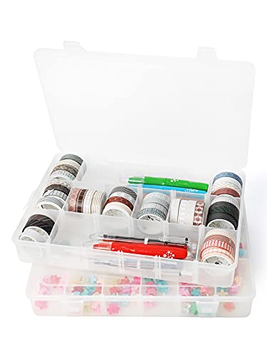 Image of 2pack 18 Grids Clear Plastic Organizer Box Storage Container with Adjustable Dividers (Clear x 2PC,18 Grids)