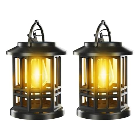 2 Pack Solar Lanterns Outdoor Waterproof,Hanging Solar Lantern,Upgraded Bright Hanging Solar Lights for Outside,Solar Powered Lanterns Lighting LED for Garden Patio Yard Decorative Cover