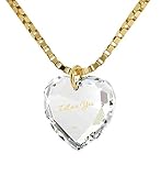 Nano Jewelry Tiny Heart Pendant with I Love You Inscribed in 24k Gold on a Clear Sparkling Crystal Romantic Anniversary Necklace for Her with Miniature Calligraphy Text, 18' Gold Filled Chain