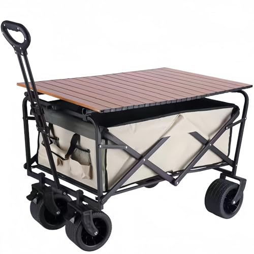 Carro de camping, carrito portátil plegable con mango ajustable, placa de mesa y capacidad de 440 libras para playa, jardín, picnic, compras, deportes, funcionalidad de 150 L