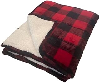 The Slumberjack Sherpa Fleece Weighted Throw Blanket for Adult, 12lb, Thick Soft Fleece, in Buffalo Check Plaid, Red and B...