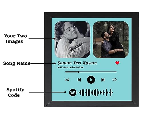 Image of Personalized Wood Musical Scanable Spotify Frame with Two Image Upload - Gifts for Mother's Day Customized Photo Frame (8x8) Inch - Pack of 1, Turquoise