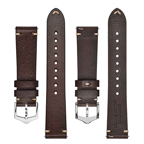 Bisonstrap Men's Watch Bands, Hand-Stitched Leather Watch Straps, Quick Release, 20Mm, Coffee Brown With Silver Buckle #TOP2