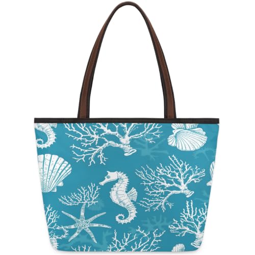 Sac fourre-tout coral seahorses 45x33 cm en polyester résistant avec fermeture