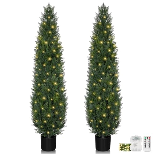 5FT Topiary Trees Artificial Outdoors 2 Pack, Two 5 Foot UV Resistant Faux Cedar Topiary Ball for...