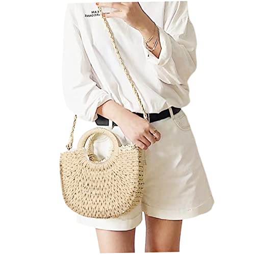 Sac de plage d'été tissé beige avec poignée ronde pour vos journées ensoleillées à la mer