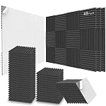 JBER Sound Proofing Panels Self Adhesive, Acoustic Panels, High Density Acoustic Foam Wall Panels for Recording Studio Home Office Bedroom Games Rooms，48 Pack of 30x30x2.5, Black Wedge Self-Adhesive