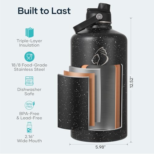 Image of BUZIO 1 Gallon Water Bottle Insulated with Dust-Proof Straw & Spout Lids