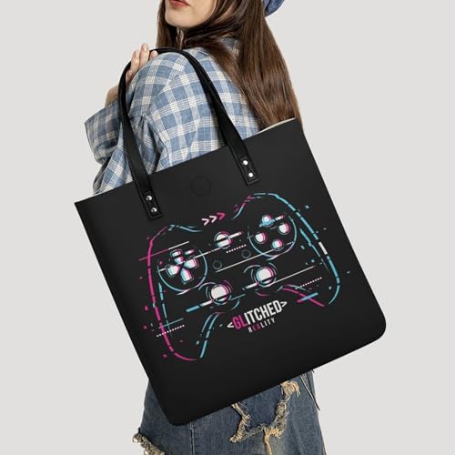 Manette de jeu sac à main noir grand tote bag pour voyage 39x39cm