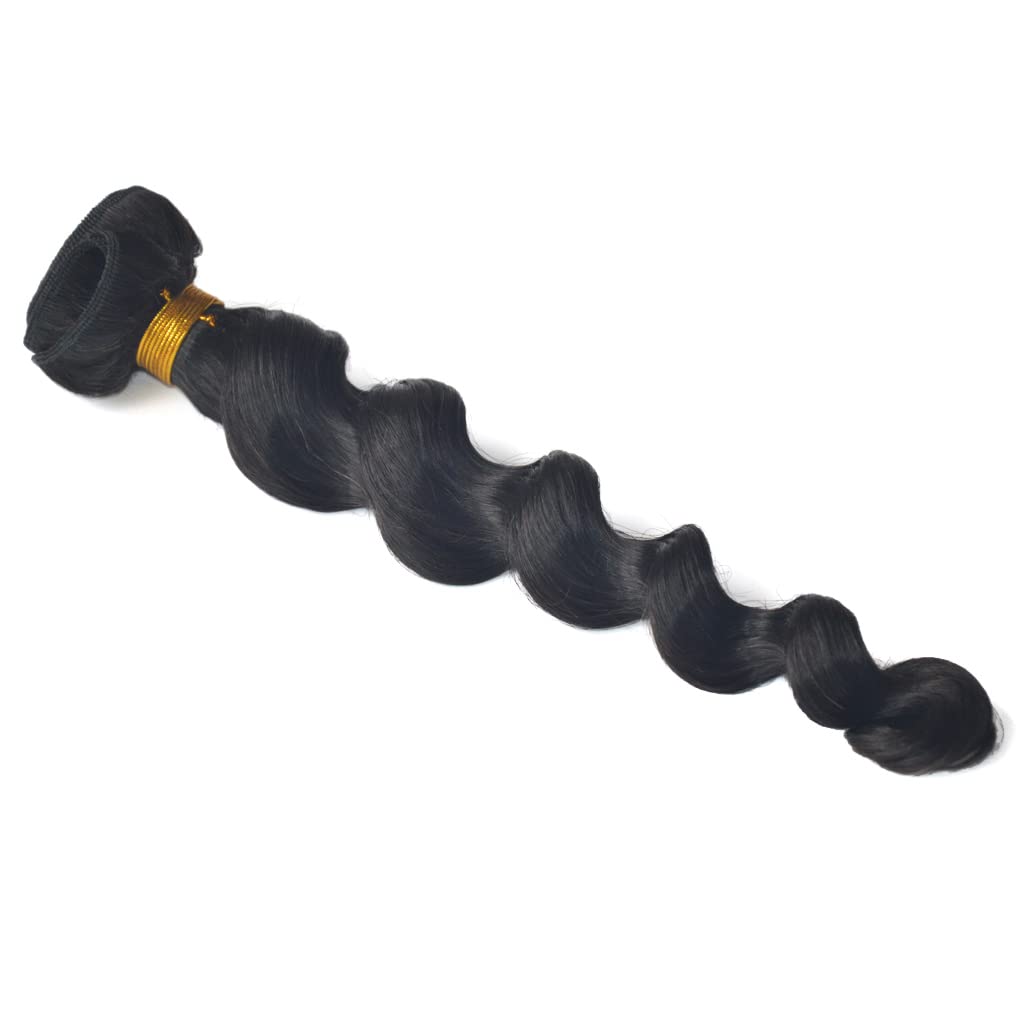 Virgin Brazilian Wet and Wavy Hair Weft Loose Wave Natural Black Human Hair Weave Extension Real Remy Hair Individual Bundle 100 Gram Pack 14 Inches