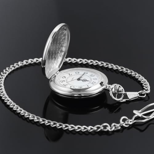 Image of Smooth Pocket Watch Alloy Steel Quartz Roman /Arabic Numerals with 37cm Chain for Father's Day Xmas Best Gifts