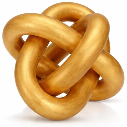 Image of Yalikop 3 Link Wood Knot Decor Rustic Home Decor Accents Hand Carved Coffee Table Decoration, Boho Chain Link Decoration, Modern Shelf, Rustic Objects for Home Living Room Bedroom(Gold)