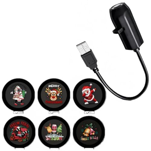 Plug and Play Christmas Projector,Christmas Projector Lights with 6/10 Festive Projection Films, 360° Rotating USB Christmas Projection Light for Bedroom,Wall,Ceiling Party Decor，A-6PCS