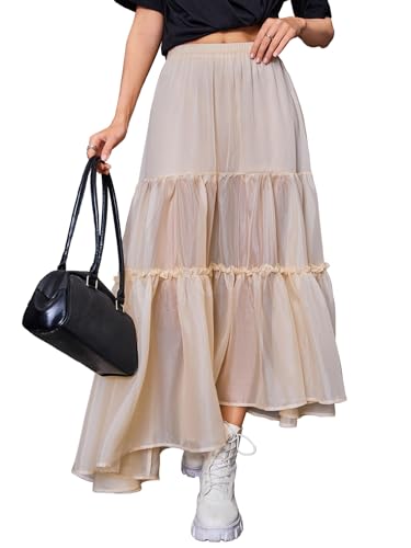 Women's Tiered Sheer Long Skirts High Waist A Line Summer Flowy Skirts