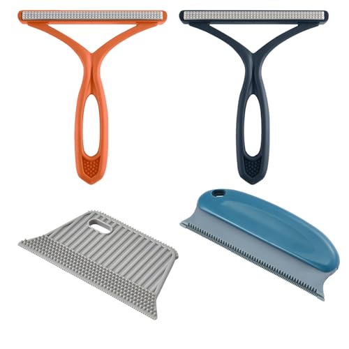GIEEU 4 Pcs Pet Hair Remover for Carpet,Reusable Lint Remover for Cat Dog,Scraper Tool Brush for Furniture,Car,Sofa,Clothing,Bed,Blanket