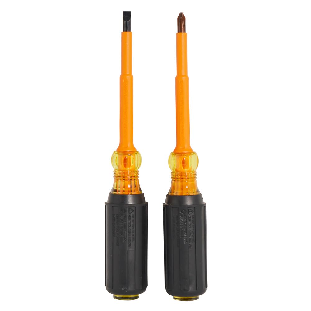 Klein Tools 33532-INS - Juego de 2 destornilladores eléctricos aislados, fabricados en Estados Unidos, Phillips de 4 pulgadas y juego de gabinete, fabricado en Estados Unidos
