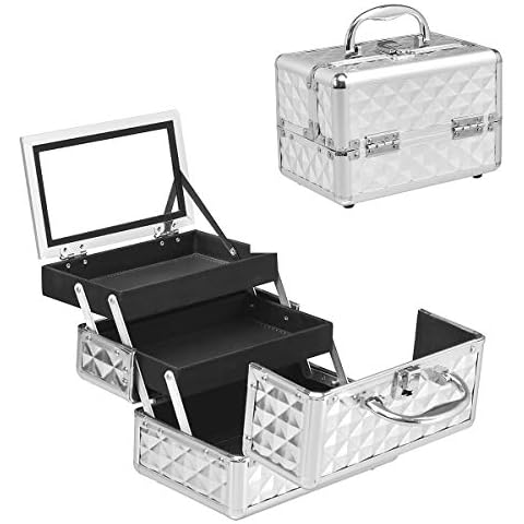 GOPLUS Kosmetikkoffe, Beauty Case, Schminkkoffer, Make up Box, Friseurkoffer, Kosmetikkoffer Reise, Multikoffer, Etagenkoffer, Werkzeugkoffer für Make-up (Silber) Cover
