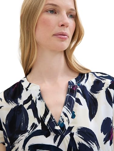 TOM TAILOR Damen Kurzarm-Bluse mit Muster , dark blue floral design, 36 – Ansicht 6