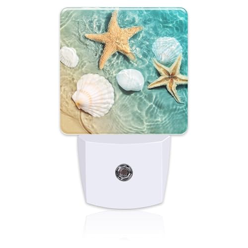 Image of Starfish and Seashell Night Light Plug into Wall, Summer Beach Ocean Waves Dusk to Dawn Night Light Plug in,0.5w Energy Saving Sleep Friendly NightLight for Kids Boys Girls Home Decor