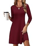 MOLERANI Women's Casual Plain Long Sleeve Simple T-shirt Loose Dress, Wine Red,Medium