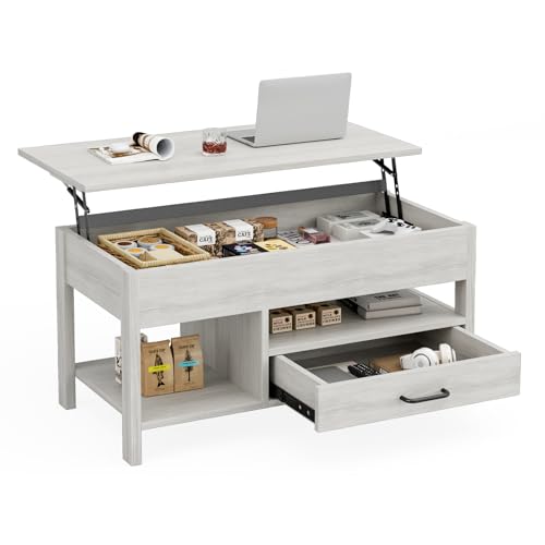 IKIFLY ローテーブル 昇降式 木製 コーヒーテーブル 引き出し付き テーブル 収納付き センターテーブル 大容量収納リビングテーブル 高さ調整リフティングテーブル 簡単開閉 ホンムオフィステーブル 昇降式 コンパクト リビングルーム オフィス用 在宅勤務 食事一人暮らし 幅90×奥行45×高さ46.2-59cm （グレー）