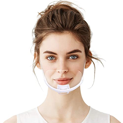 Mouth Shield, (20 pieces) Face Shield, Clear Anti-Fog, Adjustable Elastic Strap. PVC Plastic Face Visor, Transparent Waiter Chef Visor with White Chin base