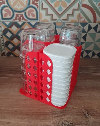 SEYLAB | Rangement 12 Pots et Couvercles pour Yaourtière SEB multi délices, Fabriqué en France (Rouge)