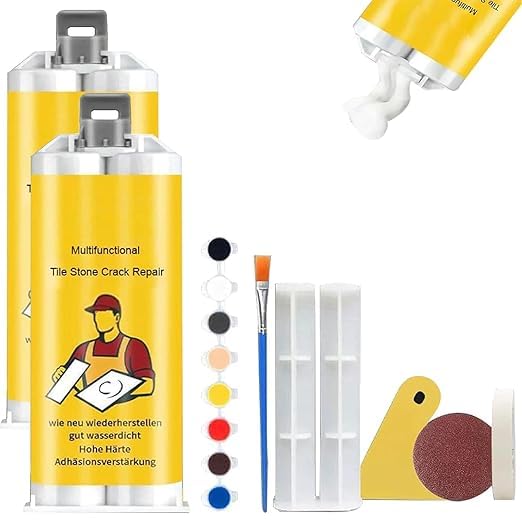 Tile Stone Crack Repair Kit,Multifunctional Ceramic Stone Tile Floor Crack Repair Kit,Tile Granite and Marble Repair Kit,Quick-Drying,for Fix Cracked Bathtub Chip Countertop Porcelain (2 Set)