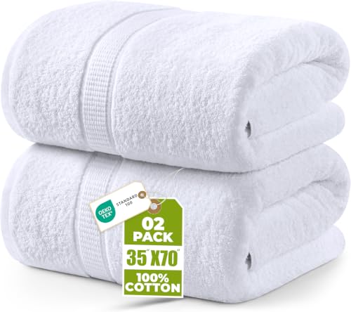 Image of Utopia Towels Jumbo Bath Sheets, 2 Pack, 35x70 in, 600 GSM Cotton, White | Extra Large Ring Spun Cotton Bath Sheets - Soft, Plush, Quick-Drying, Highly Absorbent, Great for Everyday Use