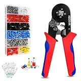 XXIAOTIAN（ゼクシオティアン） フェルール圧着工具 圧着ペンチ 1250PCS 圧着スリーブ用圧着ペンチ 0.25-10mm² 強力 ばね付き ロック付き フェルール端子セット 手袋 電気工事士 圧着端子付き (1250pcs+手袋)