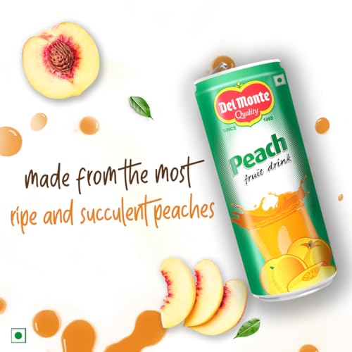 Image of Del Monte Peach Fruit Drink (Pack of 6) -With real peach bits | Sweet, Juicy & Perfect for Cocktails & Mocktails |No added preservatives