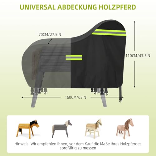 Abdeckung für Holzpferd,Outdoor Wasserdicht Oxford Holzpferd für Draußen Abdeckplanen UV-beständig Universal Garten-pferd Abdeckplane mit Wasserdichten Streifen,5 Reflexstreifen,5 Winddichte Schnallen