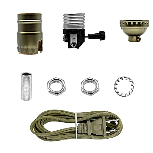 Lamp Light Kit, Antique Brass Repair Or Rewiring Table Lamp Kit, 3 Way Socket And 8 Foot Matching Cord Set With Essential Hardware For Vintage Lamps Or Other Diy Lighting Fixtures #TOP4