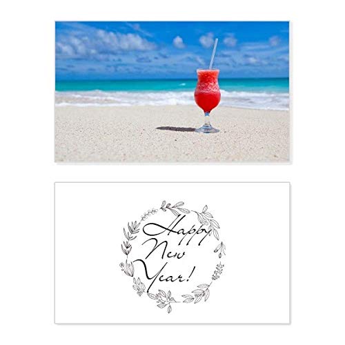 Tarjeta conmemorativa de año nuevo con diseño de playa Ocean Sand y sandía