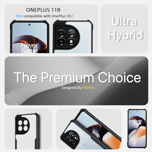 Image of Outlouders Back Cover for OnePlus 11R 5G | Ultra Hybrid Transparent | Full Camera Protection | Raised Edge | Crystal Clear Bumper Case(Black)