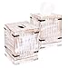 Luxe Designs Rustic Wood Tissue Box Cover with Slide-Out Bottom Panel - Decorative Mango Wood Tissue Box Holder for Bathroom, Car, or Office Desk - 5.7 x 5.7 x 6.5 Inches, Rustic White (Set of 2)