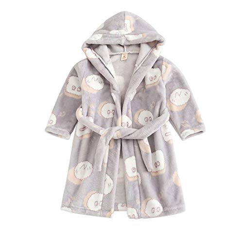 Toddlers/kids Hooded Terry Robe Fleece Bathrobe Children's Pajamas Sleepwear (White Animal, 3T)