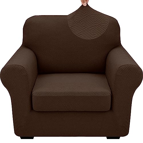 XINEAGE 2025 New 2 Pieces Chair Covers with Arms Super Stretch Chair Slipcover for Living Room Pet Dog Universal Slip Cover Anti Slip Armchair Furniture Protector (Coffee), 31"-46"(1 Cushion)