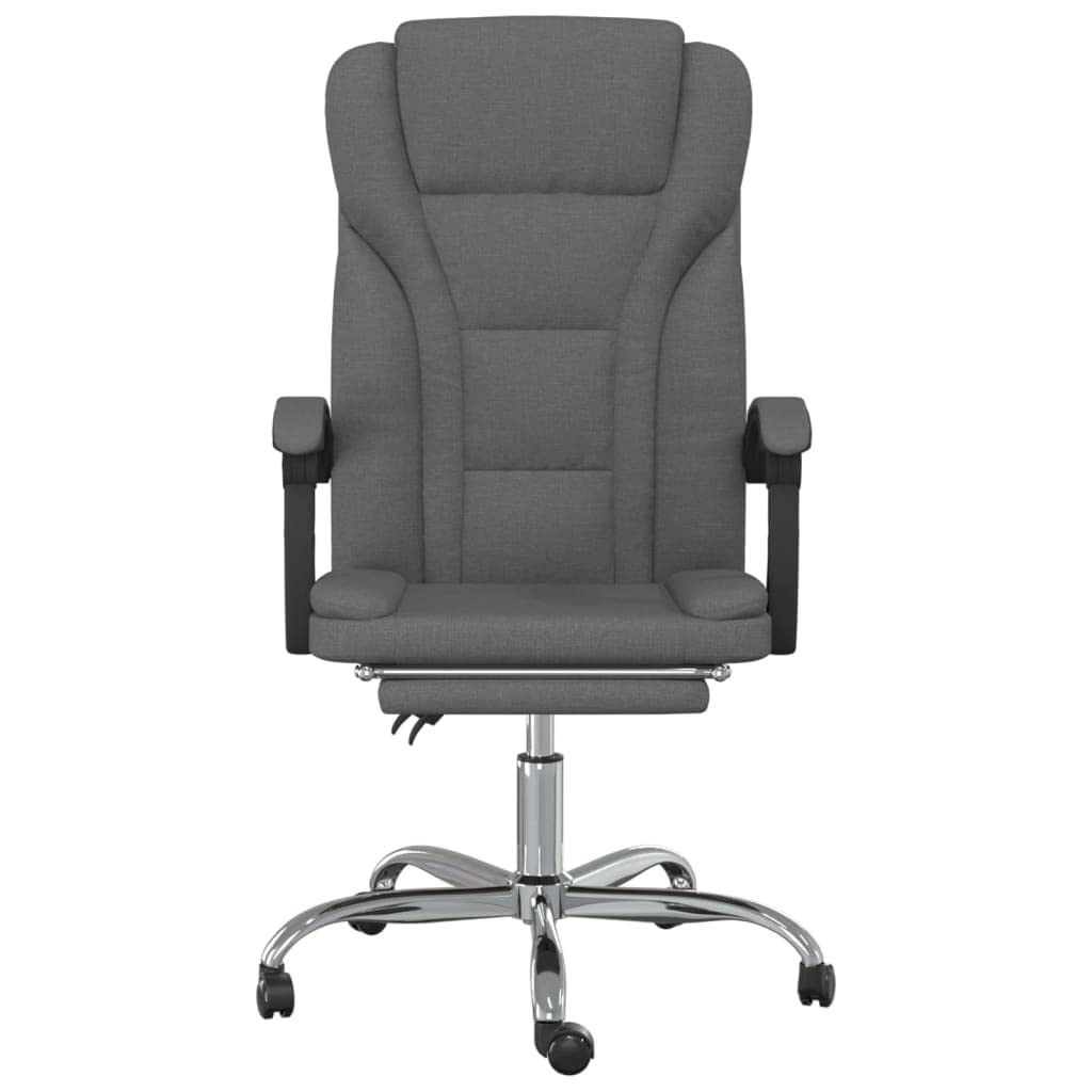 Silla de oficina con función reclinable, tela gris oscuro, respaldo y reposapiés ajustables, giratoria 360°, silla de escritorio transpirable con ruedas para ergonomía