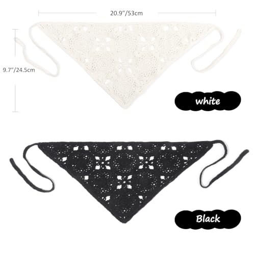 Image of DRESHOW Floral Crochet Hair Bandana Tie Knotted Headscarf Vintage Headband Knitted Head Kerchief for Women Girls