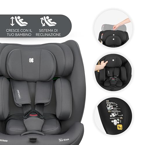 Kikkaboo Seggiolino Auto 0–36 Kg Reclinabile I-Explore 2, Gruppo 0 1 2 3, Senza Isofix, Girevole Avanti E Indietro, Imbracatura A 5 Punti, 40–150 Cm, Grigio - 8