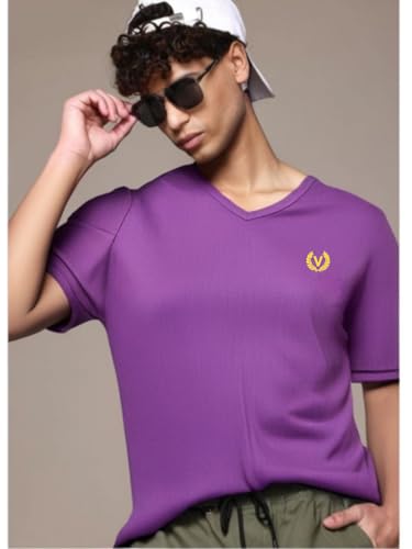 Image of Mack Jonney Regular Solid Cotton Blend V Neck T Shirt for Men