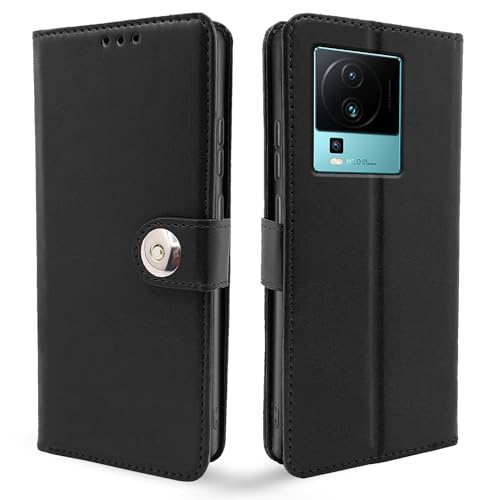 Image of Pikkme iQOO Neo 7 Pro 5G Flip Cover Leather Finish | Inside TPU with Card Pockets | Wallet Stand and Shock Proof | Complete Protection Button Flip Case (Black)