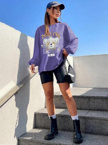 Image of CHKOKKO Oversized Round Neck Drop Shoulder Printed Polyester Full Sleeves T-Shirt for Women