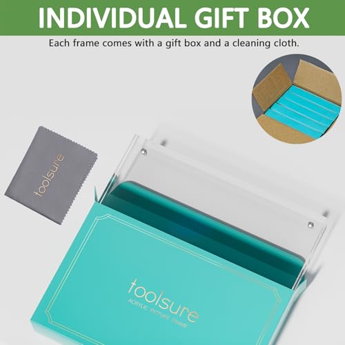 Toolsure 5PACK Acrylic Picture Frames 4x6 Magnetic Acrylic Picture Frames,Freestand Photo Frame Bulk,4 by 6 Clear Double-Sided Picture Frame with Gift Box Christmas Gift